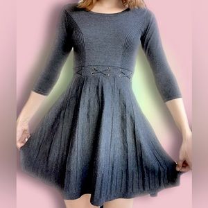 fitted and flowy grey winter dress